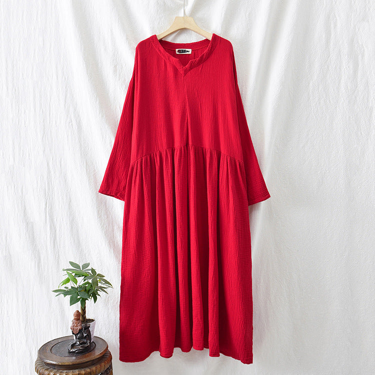 Cotton linen dress, vintage loose cotton dresses