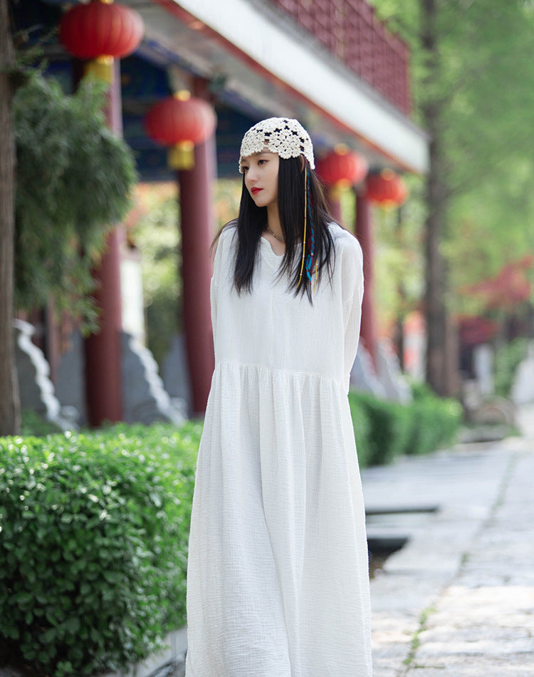 Cotton linen dress, vintage loose cotton dresses