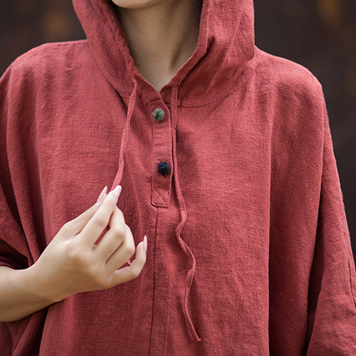 Casual cotton linen hooded shirt, cotton linen loose casual shirtplus size