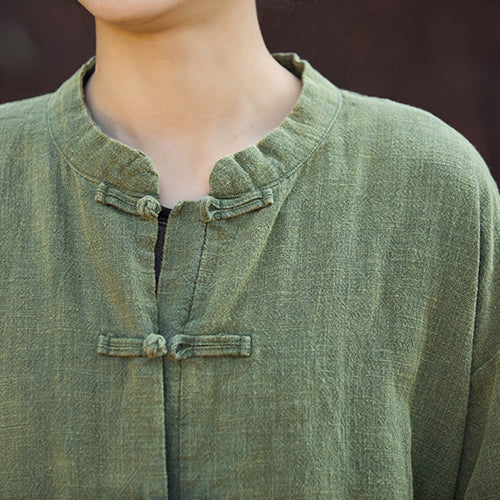 Women's Loose Cotton Linen Long Shirt, Vintage Casual Cotton Linen Washed Jacket Plus Size