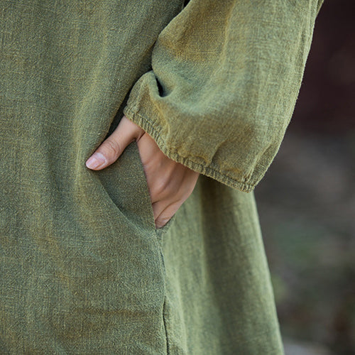 Women's Loose Cotton Linen Long Shirt, Vintage Casual Cotton Linen Washed Jacket Plus Size