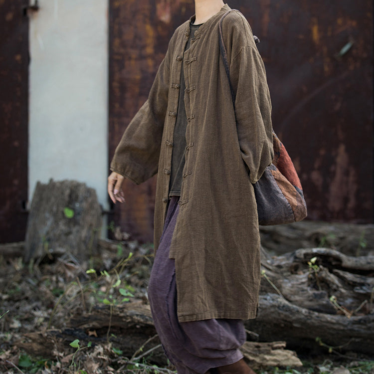 Women's Loose Cotton Linen Long Shirt, Vintage Casual Cotton Linen Washed Jacket Plus Size