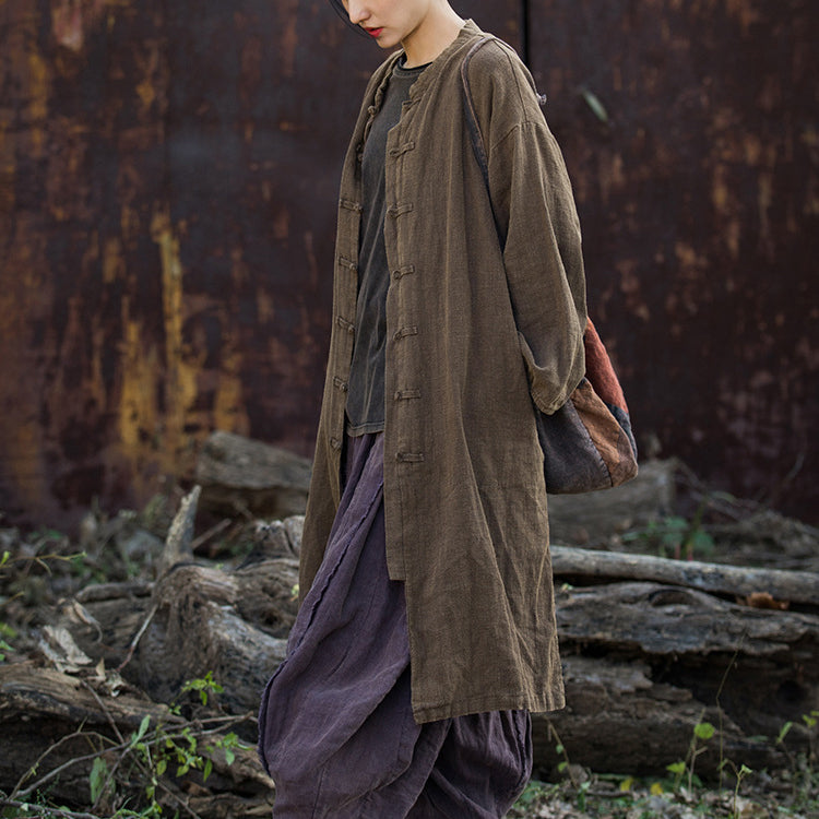 Women's Loose Cotton Linen Long Shirt, Vintage Casual Cotton Linen Washed Jacket Plus Size