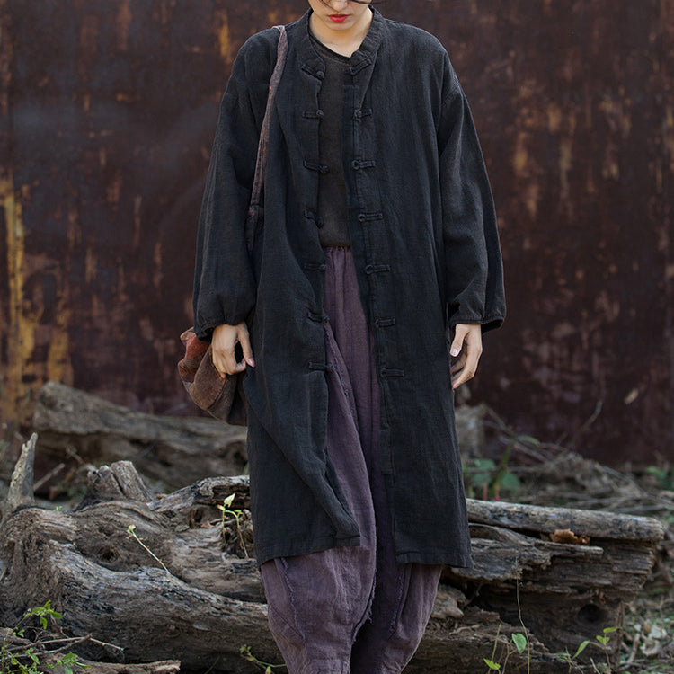 Women's Loose Cotton Linen Long Shirt, Vintage Casual Cotton Linen Washed Jacket Plus Size
