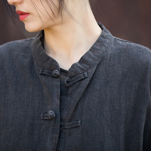 Women's Loose Cotton Linen Long Shirt, Vintage Casual Cotton Linen Washed Jacket Plus Size