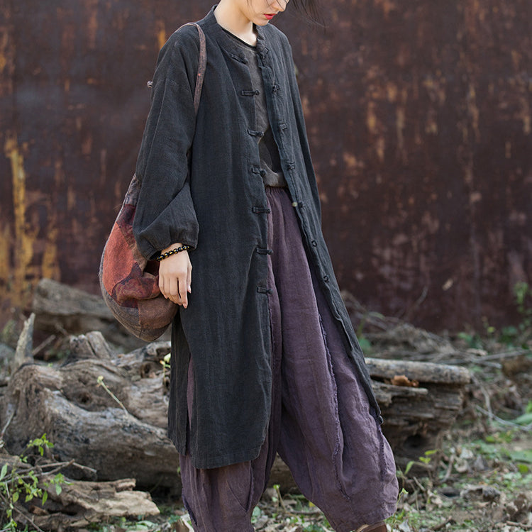 Women's Loose Cotton Linen Long Shirt, Vintage Casual Cotton Linen Washed Jacket Plus Size