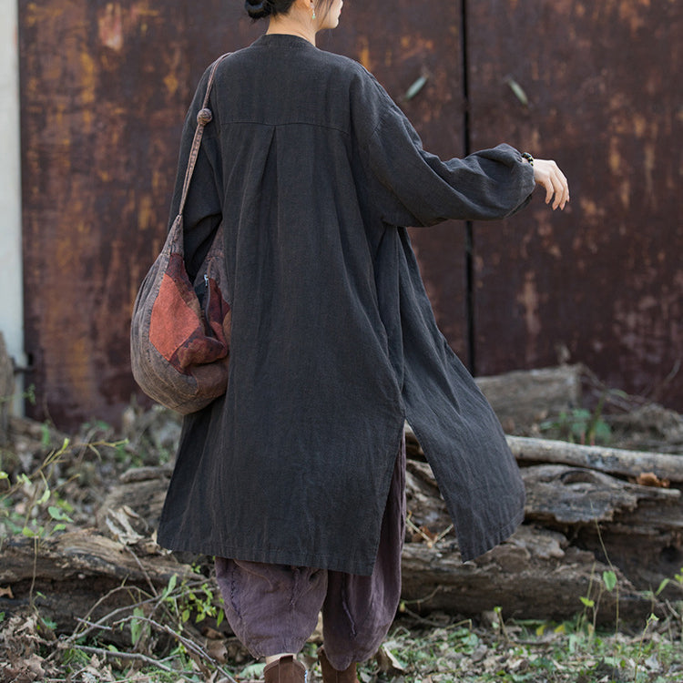 Women's Loose Cotton Linen Long Shirt, Vintage Casual Cotton Linen Washed Jacket Plus Size