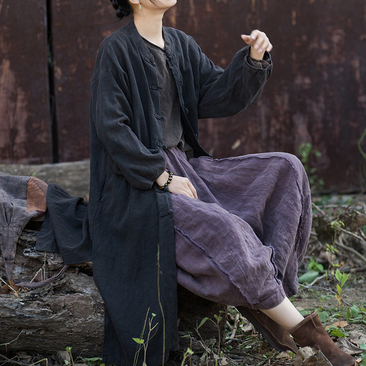 Women's Loose Cotton Linen Long Shirt, Vintage Casual Cotton Linen Washed Jacket Plus Size