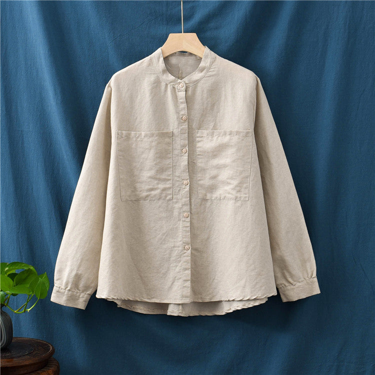 Loose cotton linen long-sleeved shirt, vintage summer casual shirt