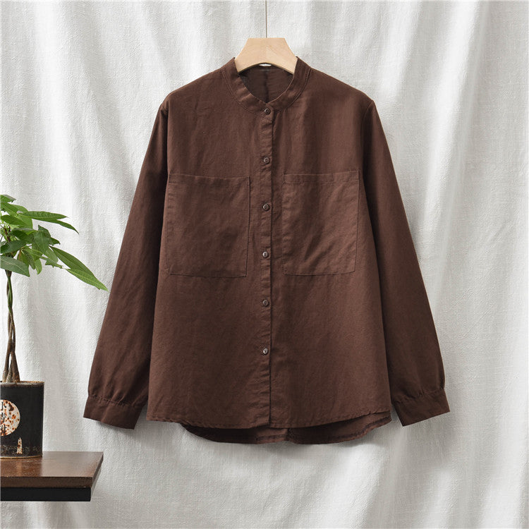 Loose cotton linen long-sleeved shirt, vintage summer casual shirt