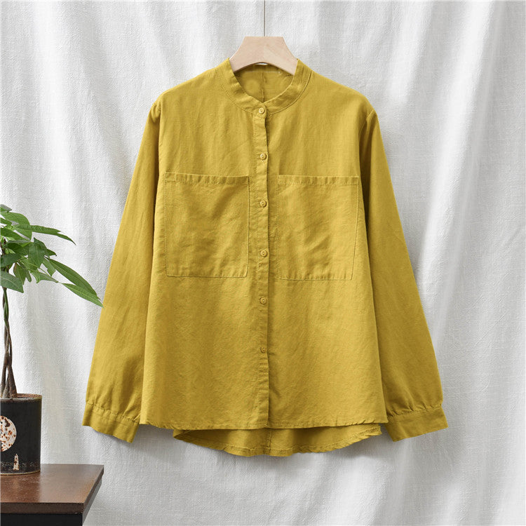 Loose cotton linen long-sleeved shirt, vintage summer casual shirt