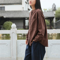 Loose cotton linen long-sleeved shirt, vintage summer casual shirt