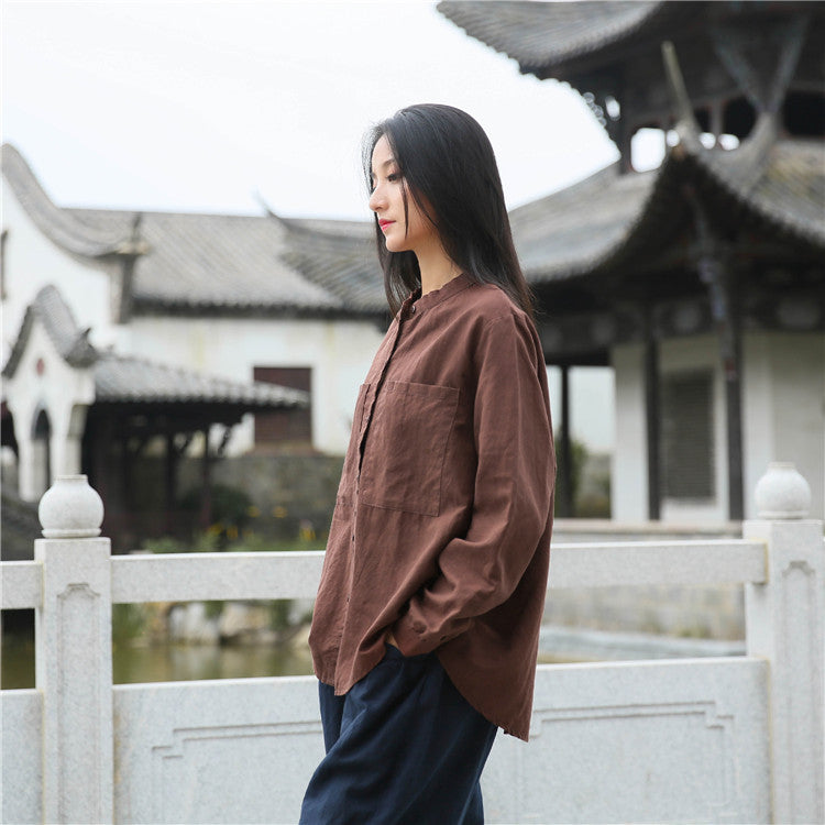 Loose cotton linen long-sleeved shirt, vintage summer casual shirt