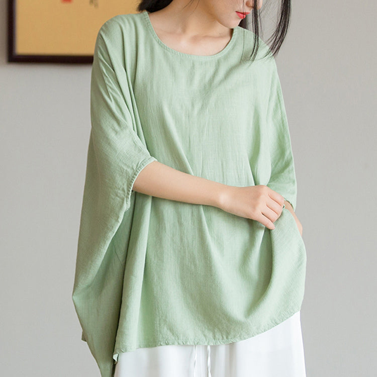 Loose Cotton Linen Boat Neck Shirt, Vintage Casual T-Shirt