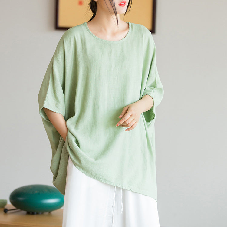 Loose Cotton Linen Boat Neck Shirt, Vintage Casual T-Shirt