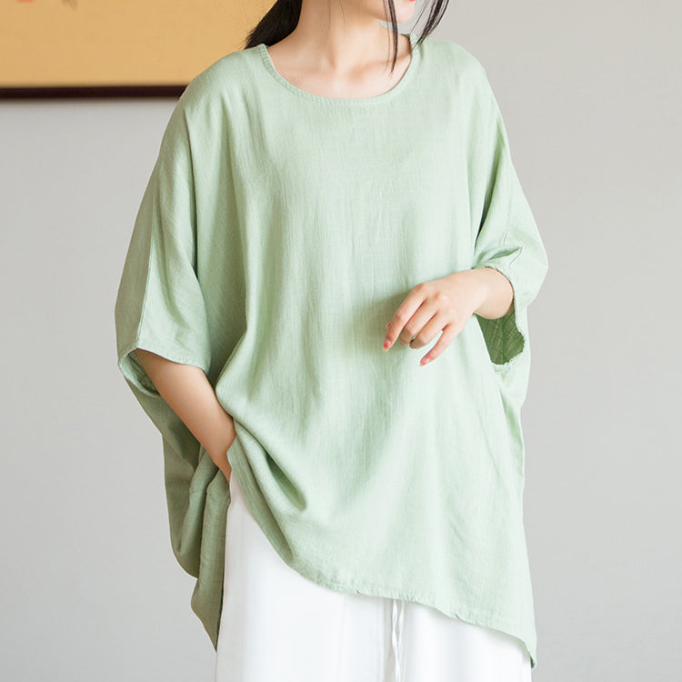 Loose Cotton Linen Boat Neck Shirt, Vintage Casual T-Shirt