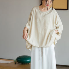 Loose Cotton Linen Boat Neck Shirt, Vintage Casual T-Shirt