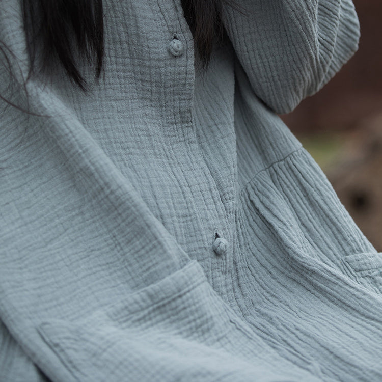 Loose Hooded Cotton Dress, Vintage Chinese Casual Hooded Long Shirt