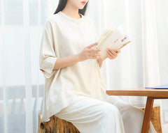 Stand-up collar cotton shirt, loose Chinese casual shirt