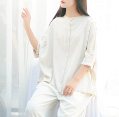 Stand-up collar cotton shirt, loose Chinese casual shirt