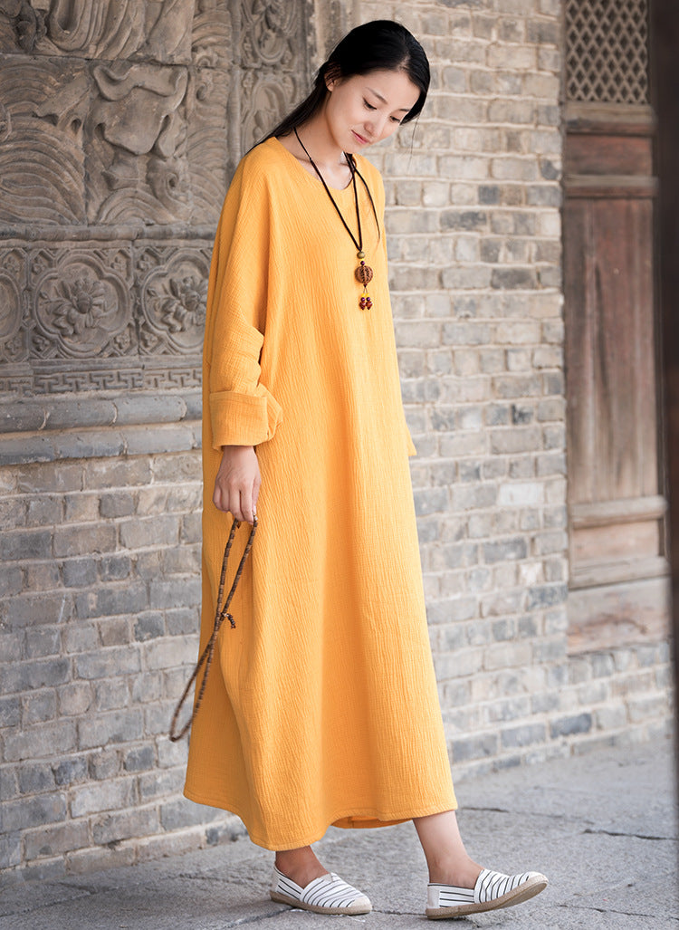 Loose Cotton Dress,Vintage Chinese Casual DressPlus size