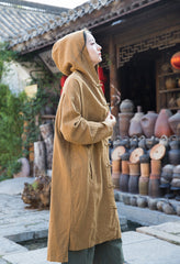 Loose cotton hooded jacket, vintage Chinese casual hooded shirt