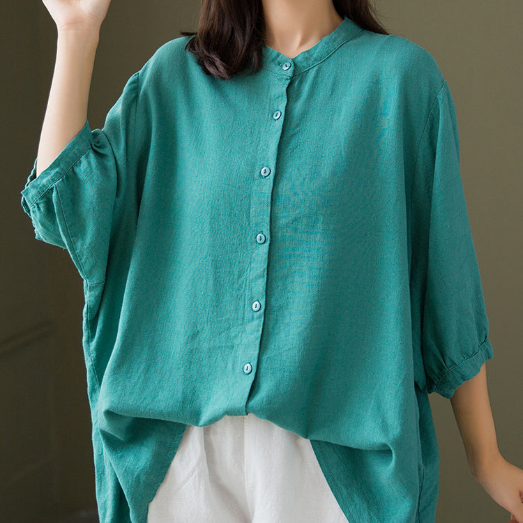 Boat neck cotton linen shirt, summer loose casual shirt