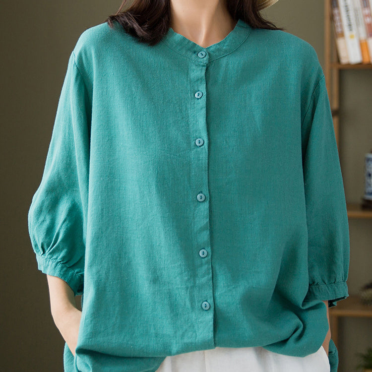 Boat neck cotton linen shirt, summer loose casual shirt