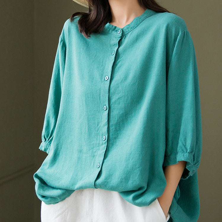 Boat neck cotton linen shirt, summer loose casual shirt