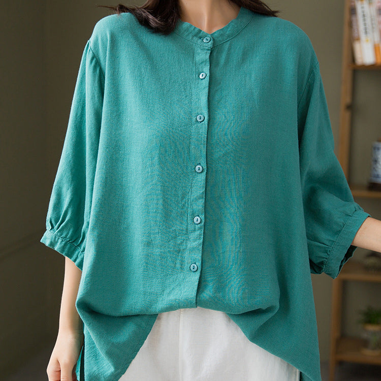 Boat neck cotton linen shirt, summer loose casual shirt