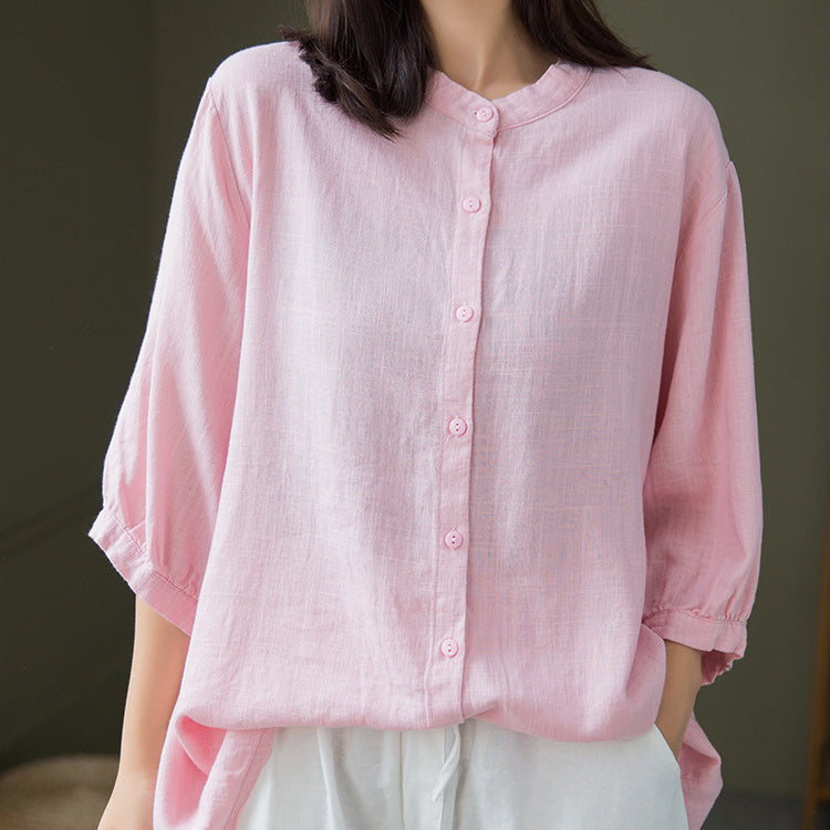 Boat neck cotton linen shirt, summer loose casual shirt