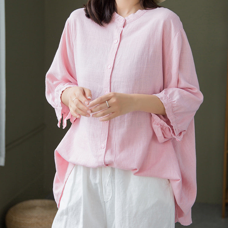 Boat neck cotton linen shirt, summer loose casual shirt