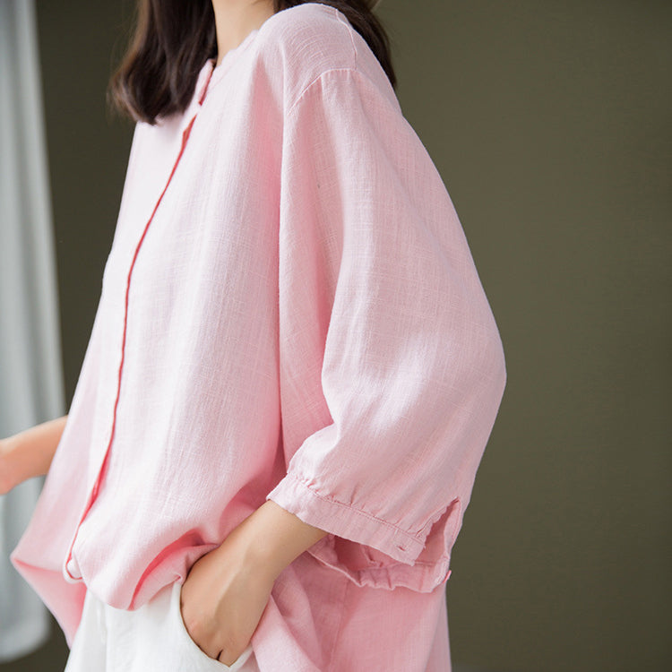 Boat neck cotton linen shirt, summer loose casual shirt