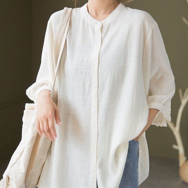 Boat neck cotton linen shirt, summer loose casual shirt