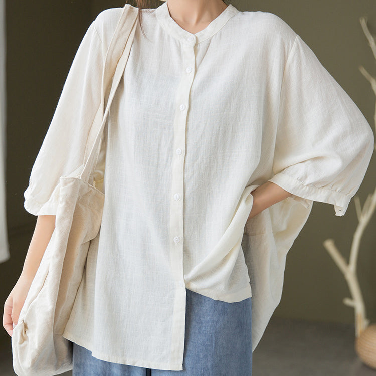 Boat neck cotton linen shirt, summer loose casual shirt