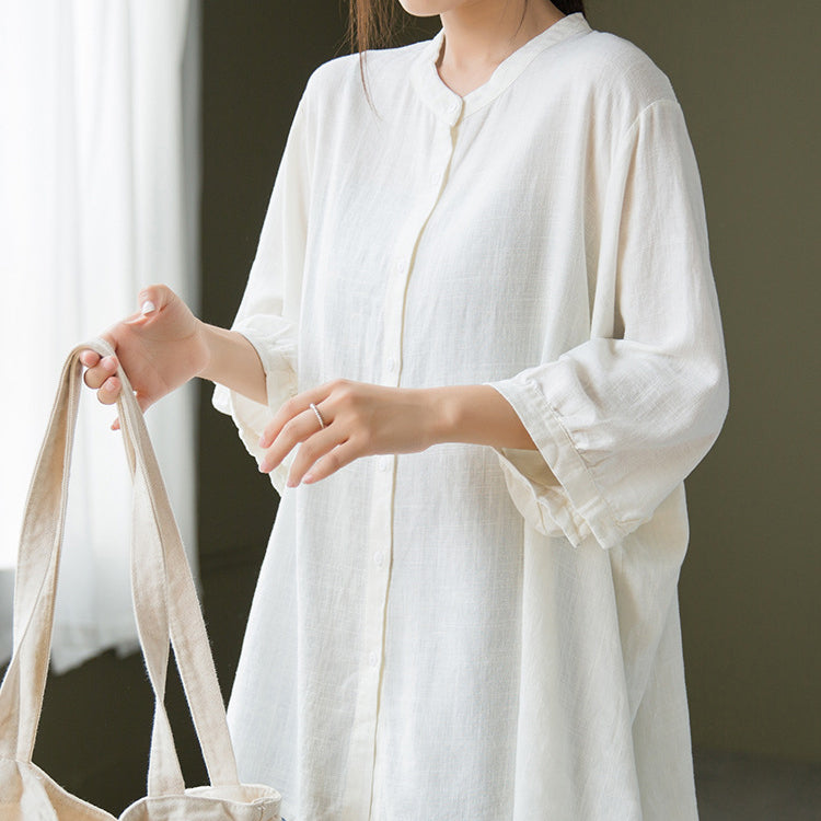 Boat neck cotton linen shirt, summer loose casual shirt