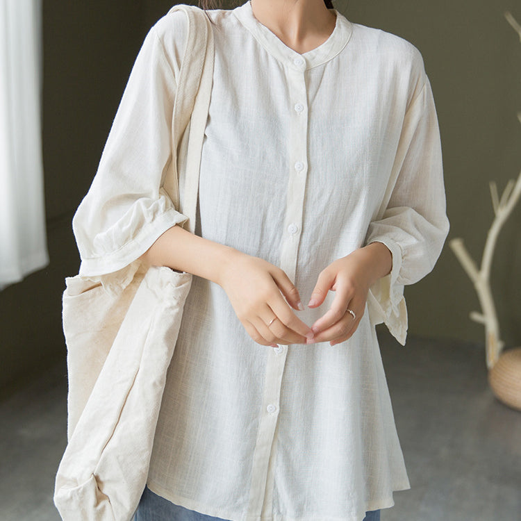 Boat neck cotton linen shirt, summer loose casual shirt