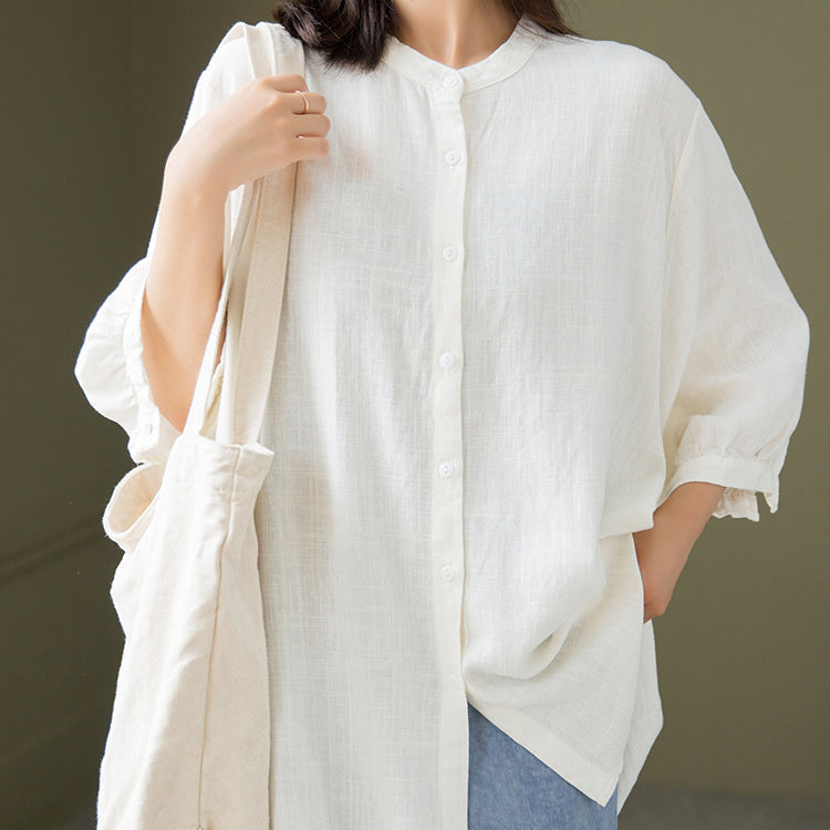 Boat neck cotton linen shirt, summer loose casual shirt