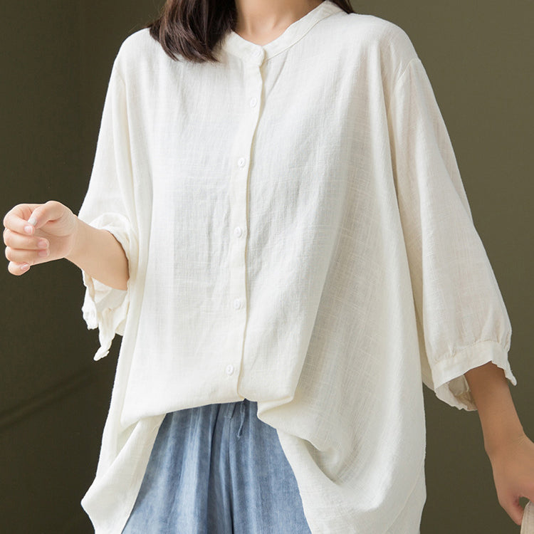 Boat neck cotton linen shirt, summer loose casual shirt