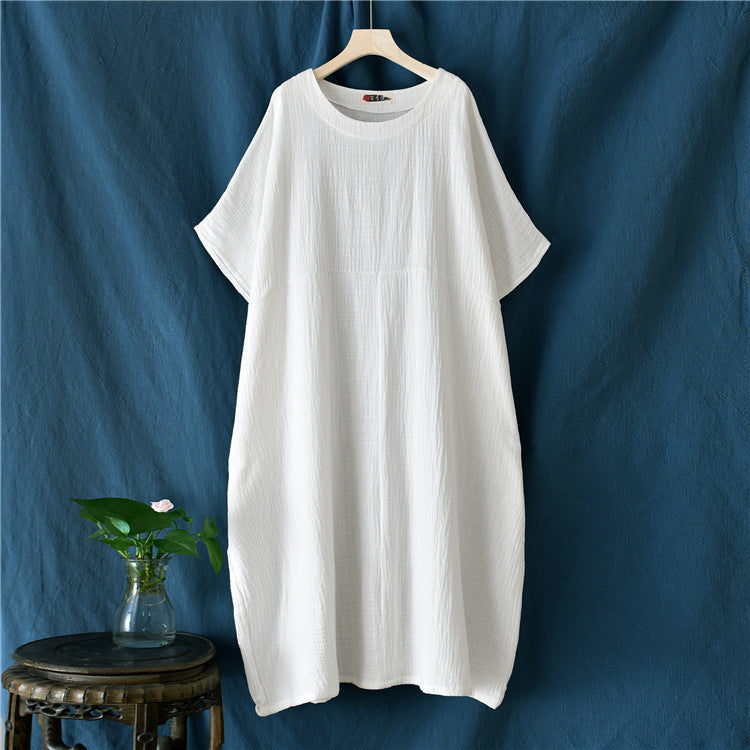 Summer Cotton Linen DressesPlus size,Casual boat neck cotton dresses