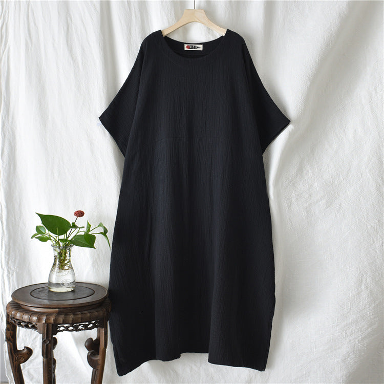 Summer Cotton Linen DressesPlus size,Casual boat neck cotton dresses