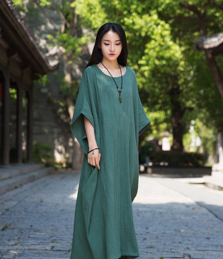 Summer Cotton Linen DressesPlus size,Casual boat neck cotton dresses