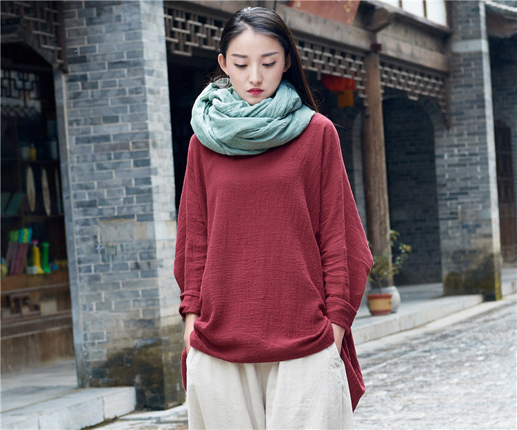 Summer long-sleeved cotton T-shirt,Vintage Chinese Shirt