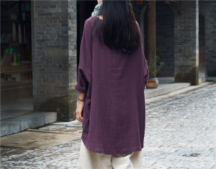 Summer long-sleeved cotton T-shirt,Vintage Chinese Shirt