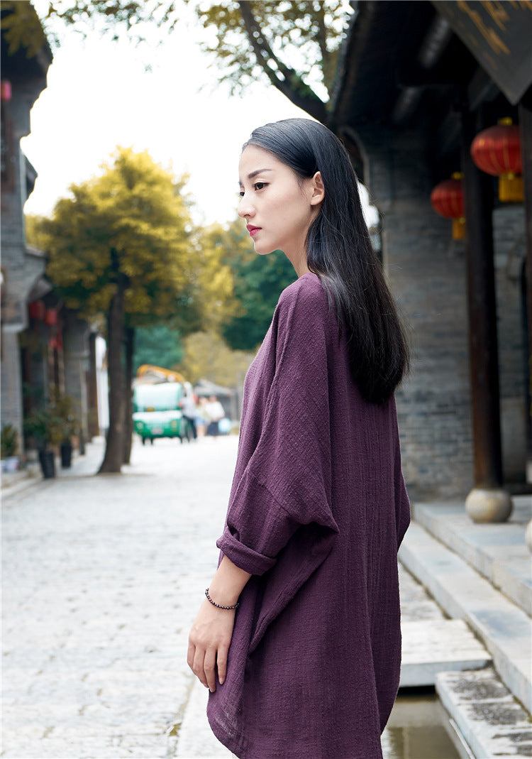 Summer long-sleeved cotton T-shirt,Vintage Chinese Shirt