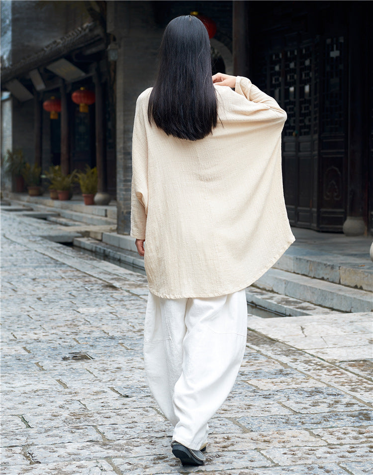 Summer long-sleeved cotton T-shirt,Vintage Chinese Shirt