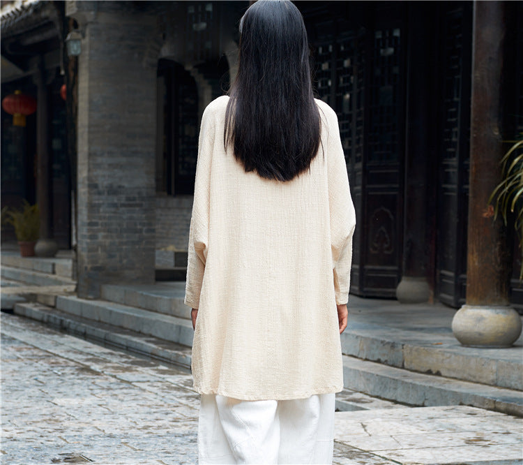 Summer long-sleeved cotton T-shirt,Vintage Chinese Shirt