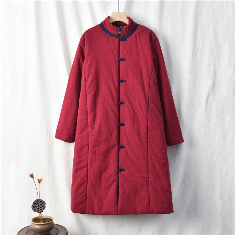 Linen Winter Standing Collar Coat, Chinese Vintage Frog Button Cotton Coat