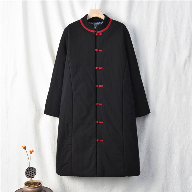 Linen Winter Standing Collar Coat, Chinese Vintage Frog Button Cotton Coat