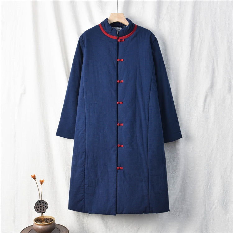 Linen Winter Standing Collar Coat, Chinese Vintage Frog Button Cotton Coat